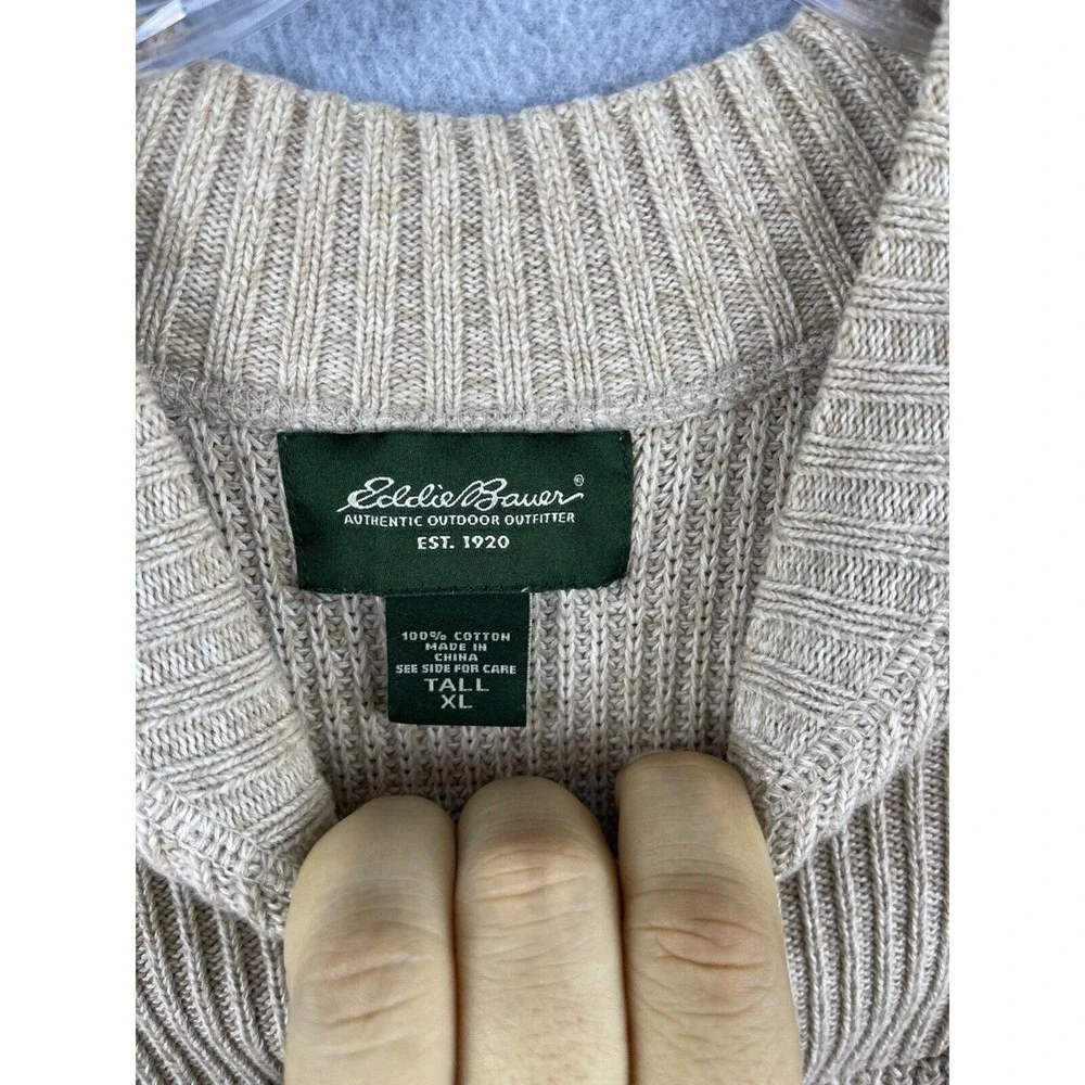 Eddie Bauer Sweater Men's 2XLT Brown 1/4 Button Pullover Crew Neck‎ Long Sleeve - Picture 4 of 9